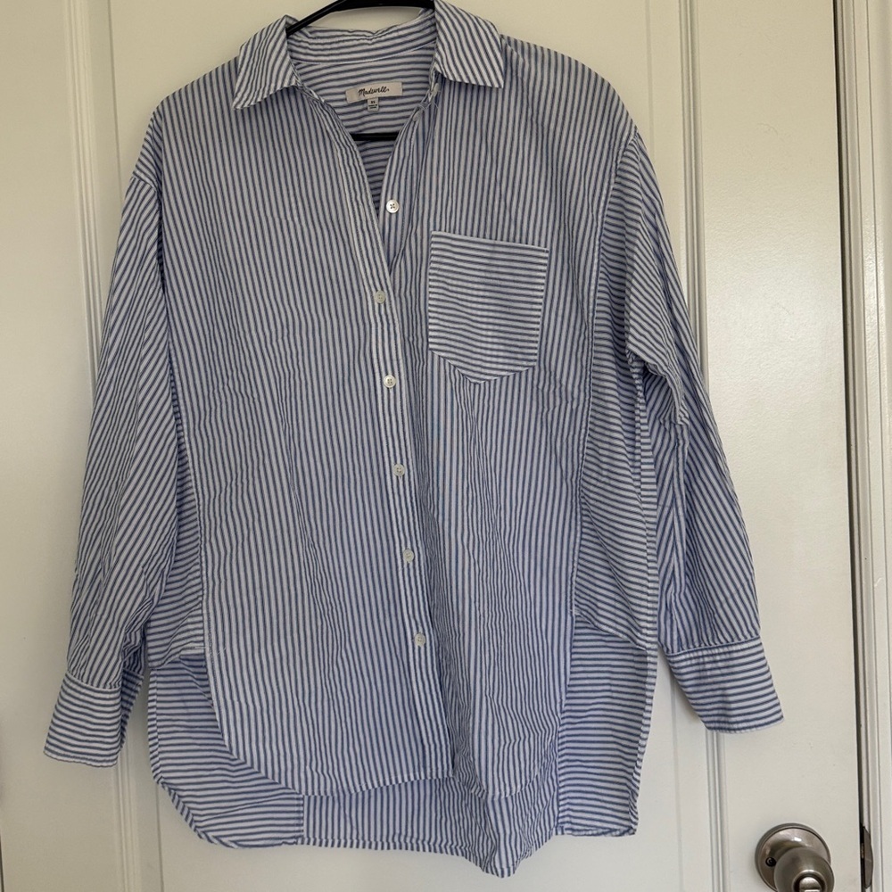 Madewell Light Blue Striped Button Down Shirt women's button-up XS Oversized - Picture 5 of 10